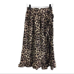 THML Leopard Print Asymmetrical Ruffle Midi Length Skirt